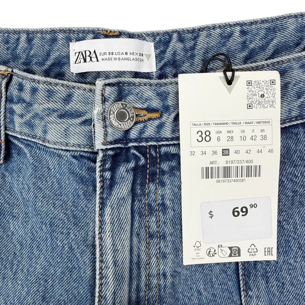 NWT ZARA Mid Rise Cargo Wide Leg Jeans Blue Size 6 - Picture 9 of 10